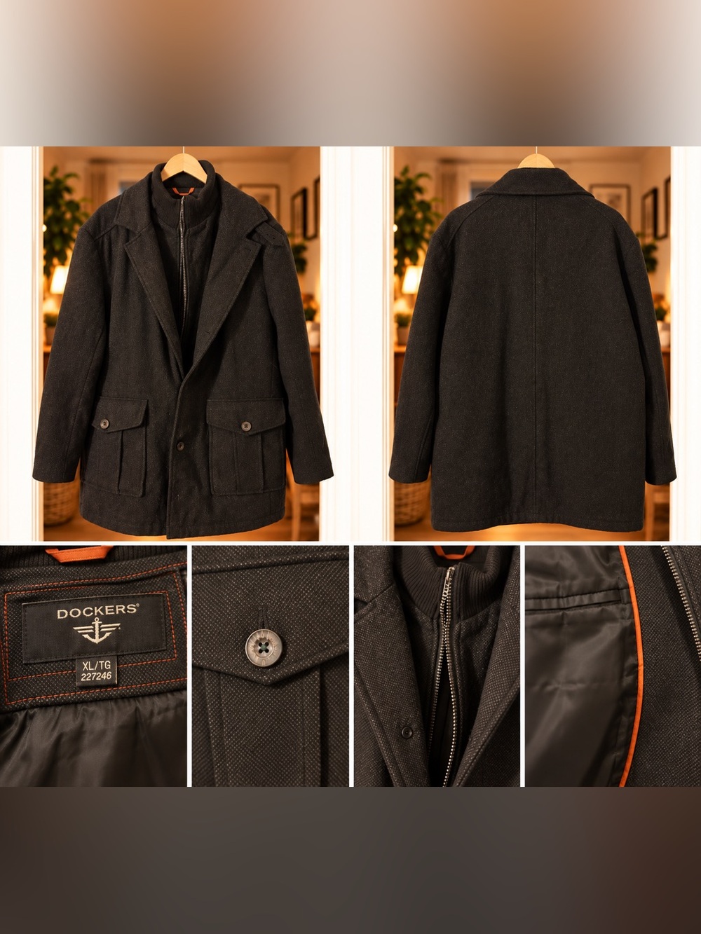 Dockers Black Pea Coat with Zip-In Inner Layer